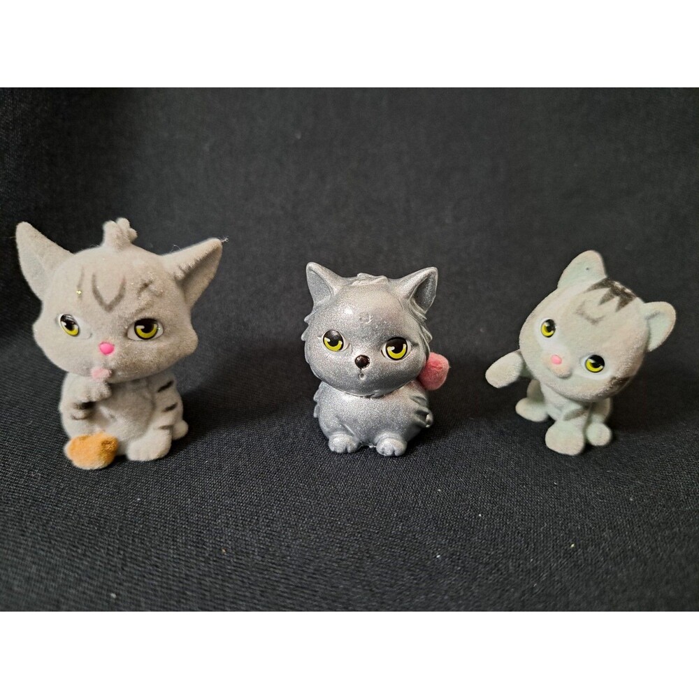 Kitty In My Pocket Silver Persian Cat Ultra Rare - Meg 2005 & 2 Flocked Kitties